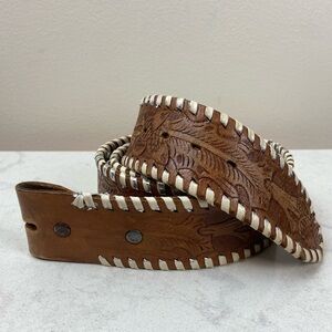 Vintage Tooled Leather Acorn and Leaf Belt